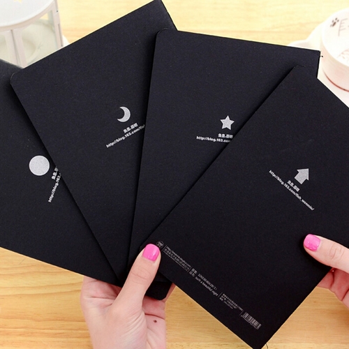 1Pc Black Notebook Diary Black Paper Notepad