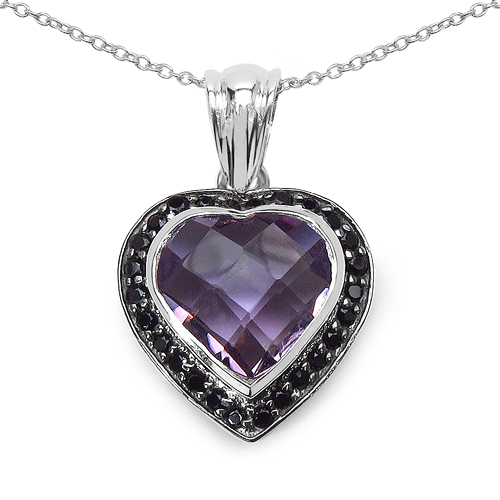 3.42 Carat Genuine Pink Amethyst & Black Spinel .925 Sterling Silver