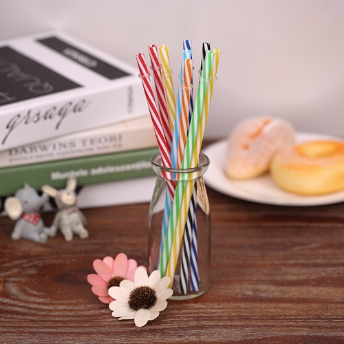 50pcs/set Drinking Straws Striped Plastic Reusable