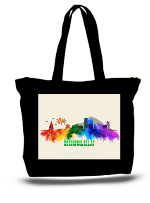Honolulu Hawaii Skyline Watercolor Art XL Tote Bag  Grocery