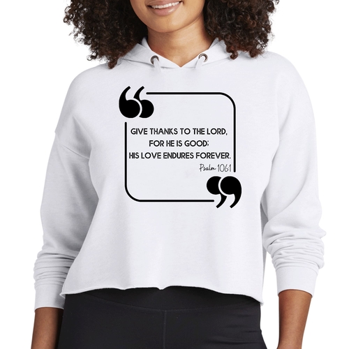 Womens Cropped Hoodie Give Thanks to the Lord Black Illustration