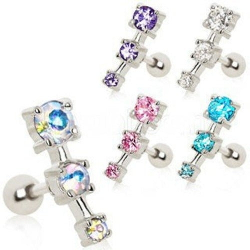 316L Surgical Steel Triple CZ Droplet Cartilage Earring