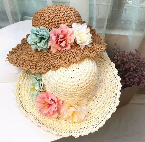 Toddler Baby Kids Girl Knitting Straw Hat Flowers