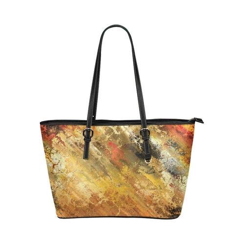 Large Leather Tote Shoulder Bag - with Abstract Rustic Marble Design