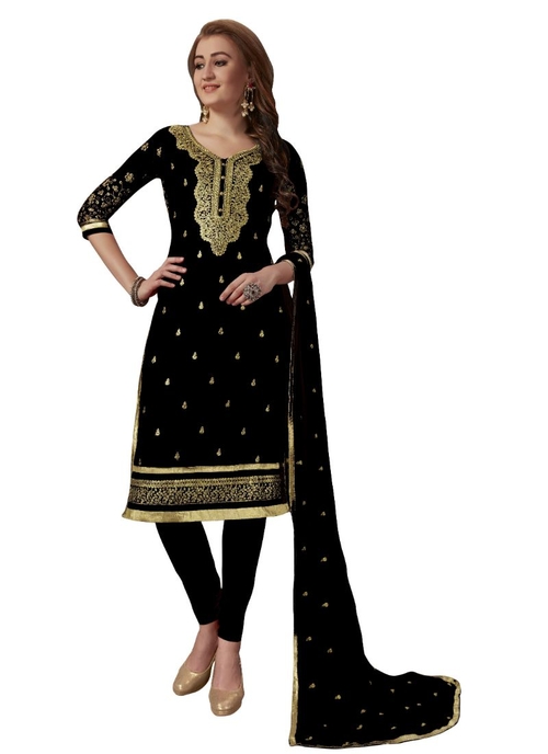 Generic Women's Georgette Salwar Material (Black,