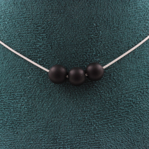 Matte black Onyx 8 mm 3 beads necklace