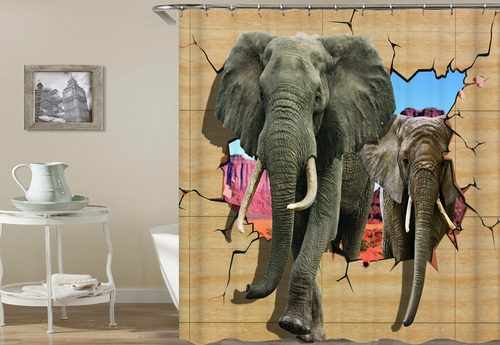 Elephants Breaking A Wall Shower Curtain