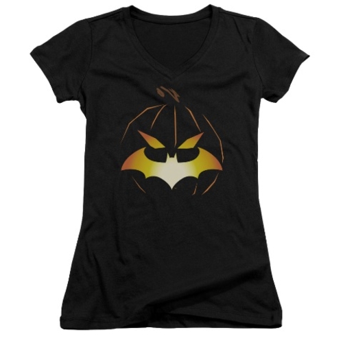 Trevco Batman-Jack O Bat - Junior V-Neck Tee - Black, Large