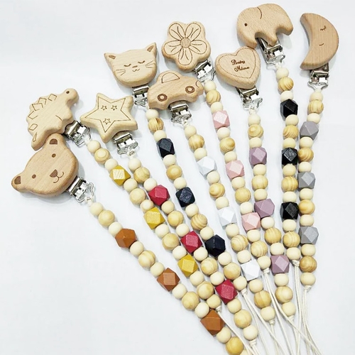 Handmade Wooden Pacifier Chains Safe Teething