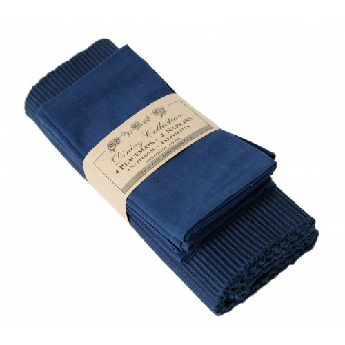 Mr. MJs Trading AG-05321 4 Placemats Plus 4 Napkins Set, Navy Blue
