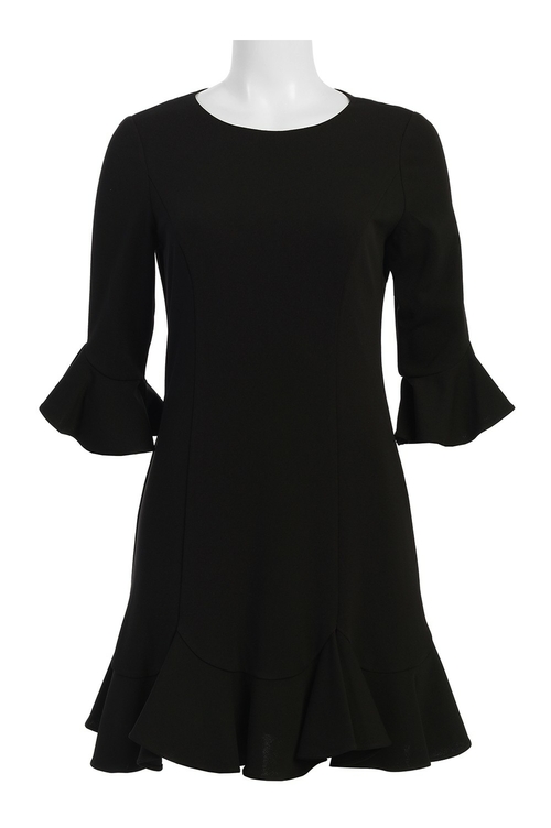 Adrianna Papell Crew Neck Circular Flounce Sleeve Zipper Back Flutter