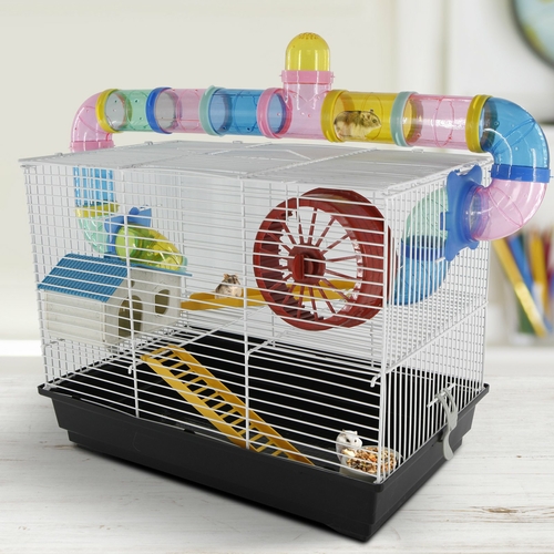 PawHut Hamster Cage Tube Spinning Wheel Feeder Ladder