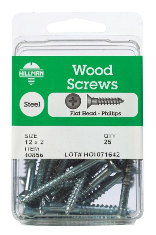 Hillman 40856 12 x 2 in. FH Phil Wood Screws- pack of 5