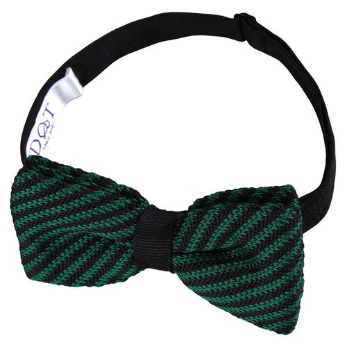 Diagonal Stripe Knitted Pre-Tied Bow Tie - Black & Green