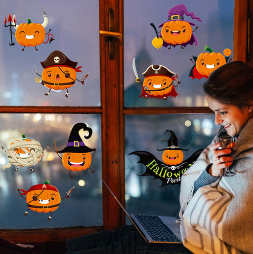 Lovely Pumpkin Wall Stickers Halloween Shop Glass