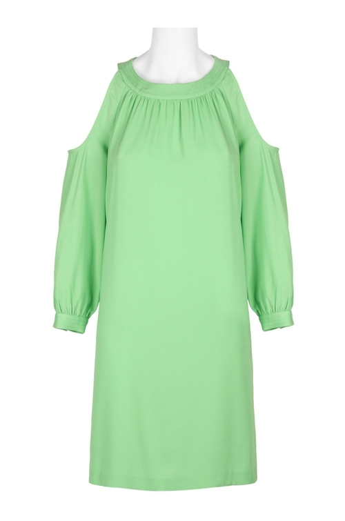 Nine West Banded Neck Cutout Shoulder Long Sleeve Keyhole Back Solid