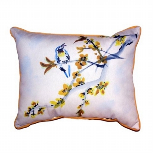 Betsy Drake HJ521 Bird & Forsynthia Large Indoor & Outdoor Pillow - 16