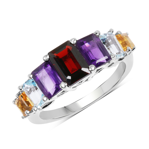 3.14 Carat Genuine Multi Stone .925 Sterling Silver Ring