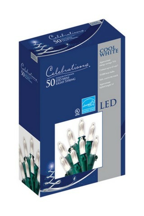 Celebrations 40831-71 50 Count LED Cool WhiteTraditional Mini Light Se