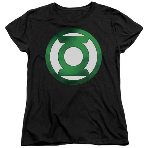 Trevco Green Lantern-Green Chrome Logo Short Sleeve Womens Tee, Bl