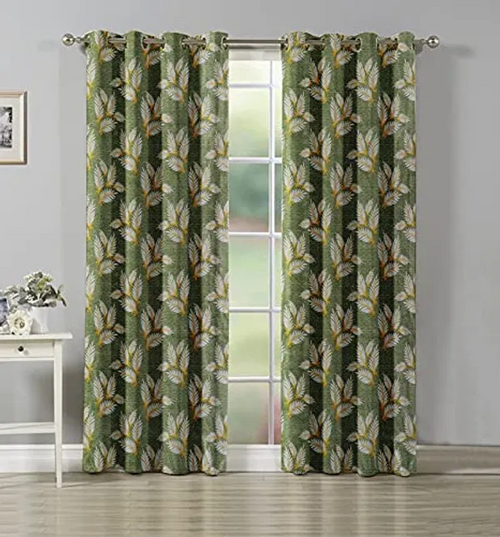 Green Polyester Printed Curtains