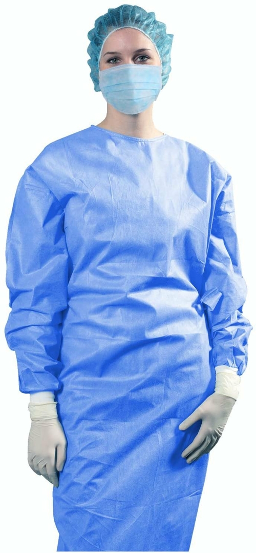 Disposable Gowns. Pack of 10 Blue SMS Gowns Large, 45 gsm Non-Woven