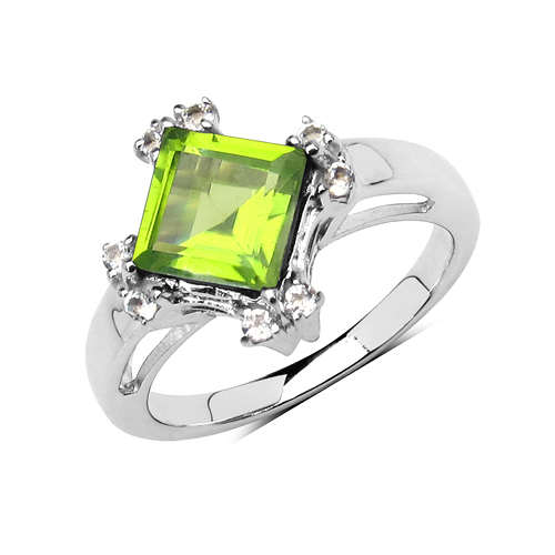 2.01 Carat Genuine Peridot & White Topaz .925 Sterling Silver Ring