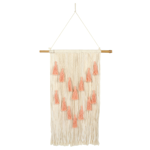 Coral Macrame Wall Hanging with Tassels