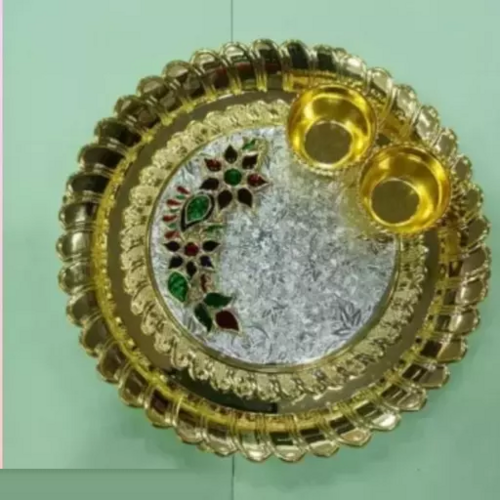 Pujan thali Set with Katori Set Gold Plated Plastic