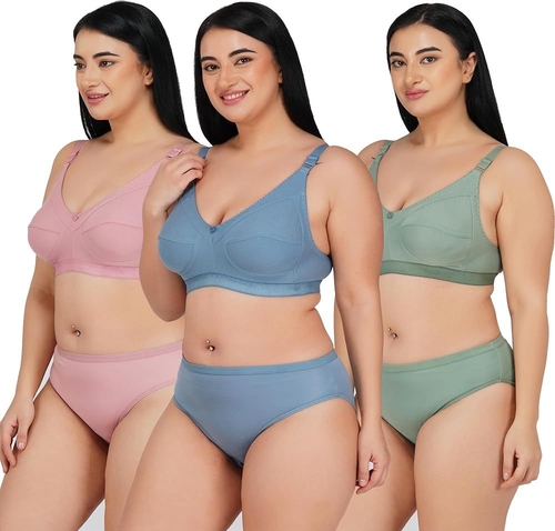 Women Bra Panty Set Non Padded Pack of 3(Size30)(ColorMulticolor)