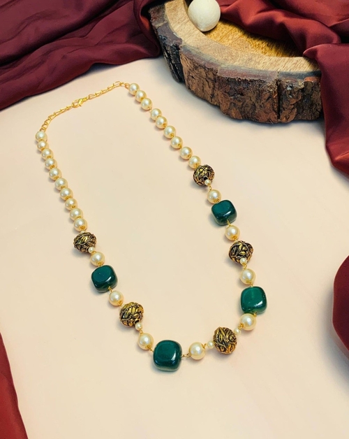 Ruby Emerald Golden Jaipuri Beads Pearls Mala