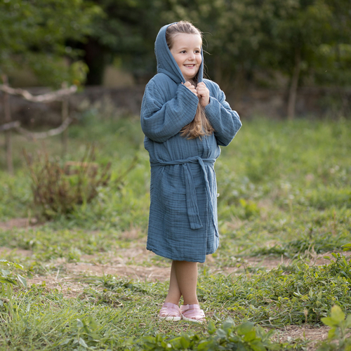 OrganicEra Muslin Bathrobe,Indigo