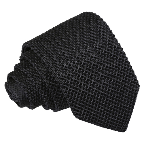 Plain Knitted Slim Tie - Black