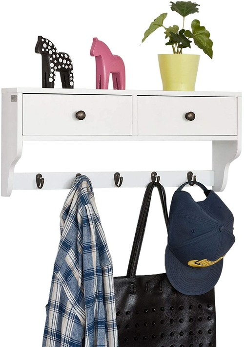 VIKUS Wall Rack with 2 Drawers and 5 Hooks