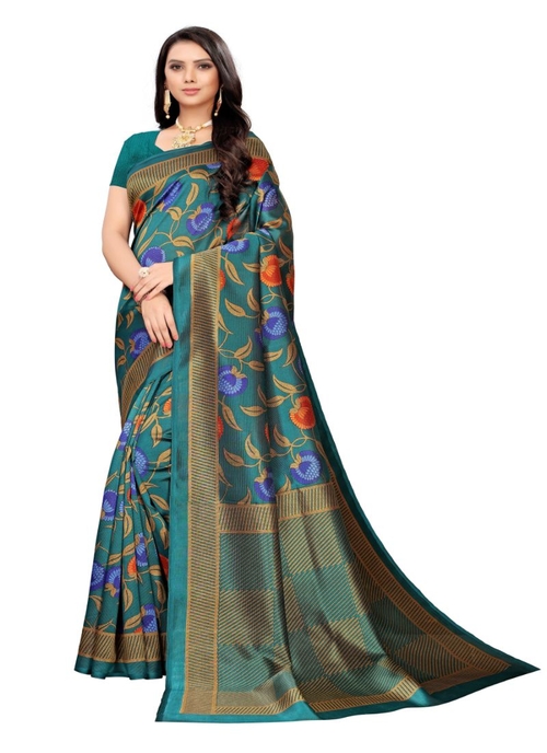 Generic Women's Art Silk Saree (Turquoise, 5-6