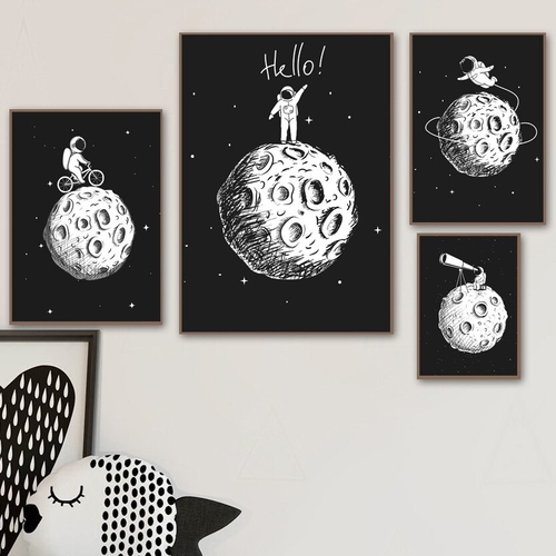 Black White Astronaut Moon Wall Art