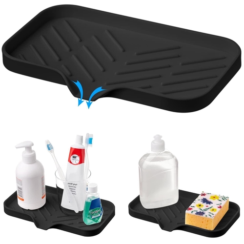 1 Pc Black Silicone Sink Tray for Dish Sponge Holder | Silicone Sponge