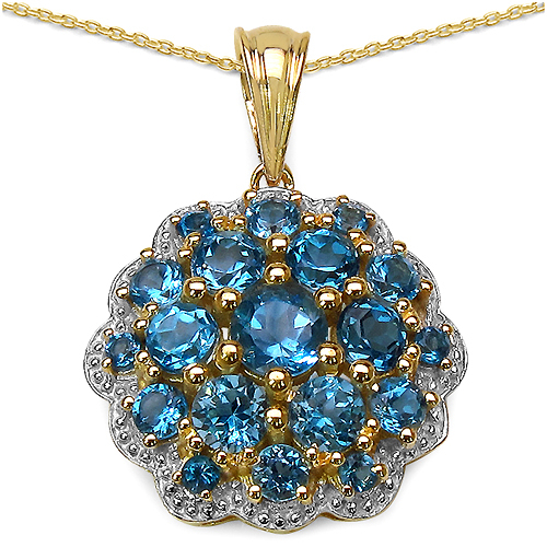 14K Yellow Gold Plated 3.72 Carat Genuine Blue Topaz .925 Sterling