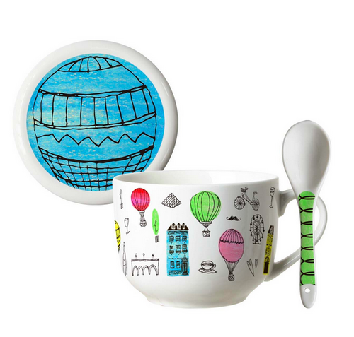 Retro Baloons Mug, lid and spoon 600ml