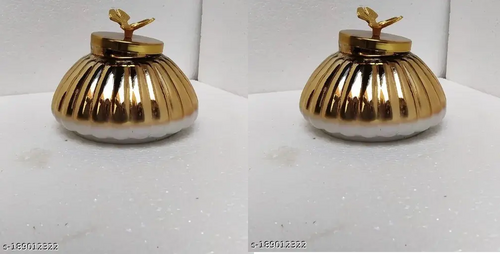 glass & wax glass kharbuja jar with lid and finished PACK OF 2 GOLDEN