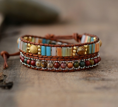 New Leather Bracelets Natural Stones Crystal 2