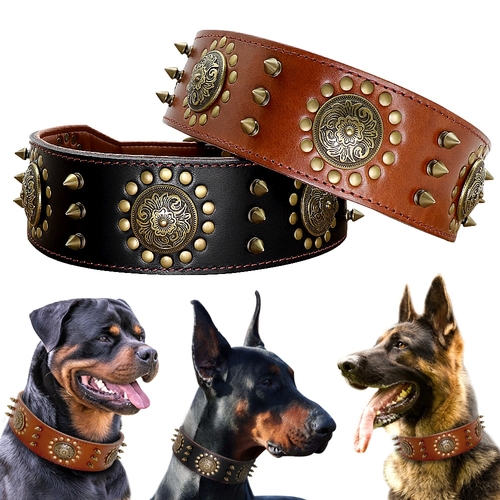 Leather Large Dog Collar Pitbull Spiked Studded