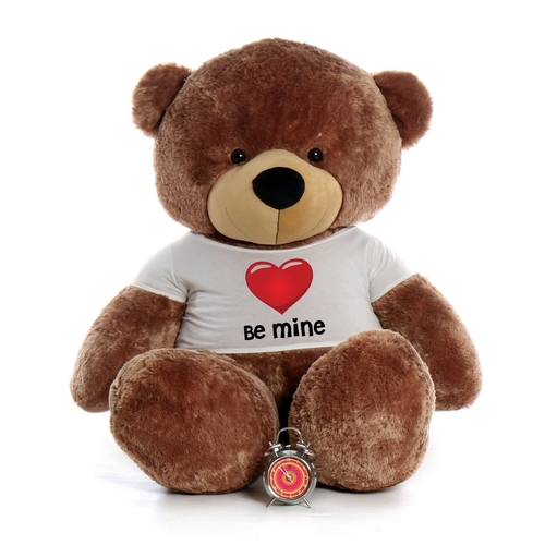 4 Feet Big Chocolate Teddy Bear Wearing Be Mine T-Shirt T-shirt Teddy