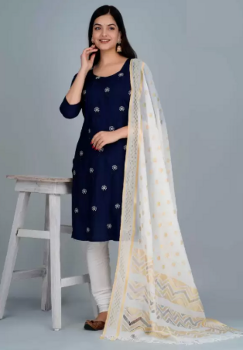 Women Viscose Rayon Kurti Churidar Dupatta Set