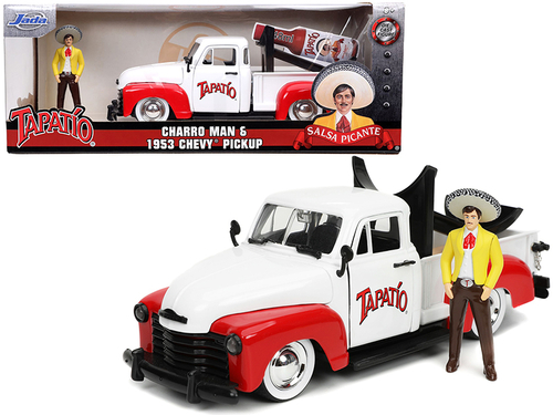 1953 Chevrolet Pickup Truck White and Red with Charro Man Diecast