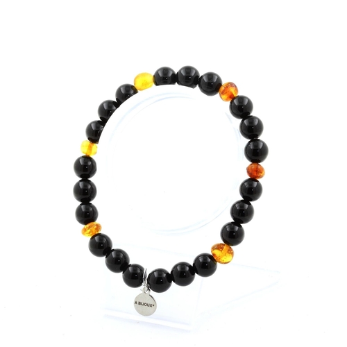 Genuine Baltic Sea Amber Beads + Black Agate Bracelet 8 mm Beads.