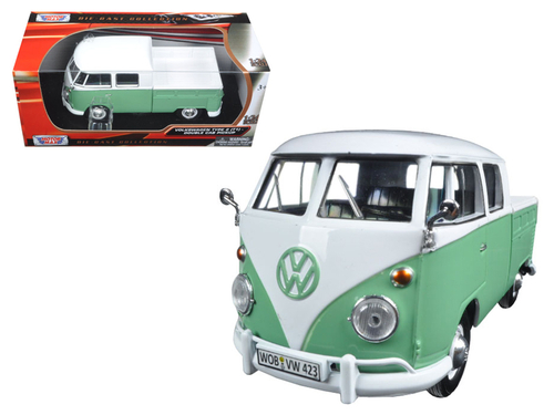 Volkswagen Type 2 (T1) Double Cab Pickup Truck White and Green 1/24