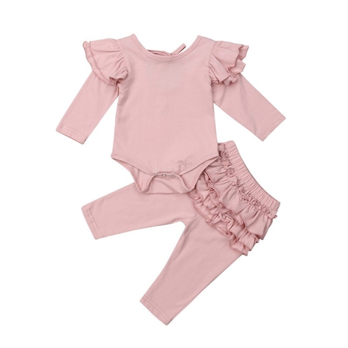 0-18M Newborn Baby Girls Ruffles Outfits Solid