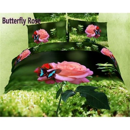 Dolce Mela - Butterfly Rose  King Size 6 Pieces Duvet Cover Set - Cott