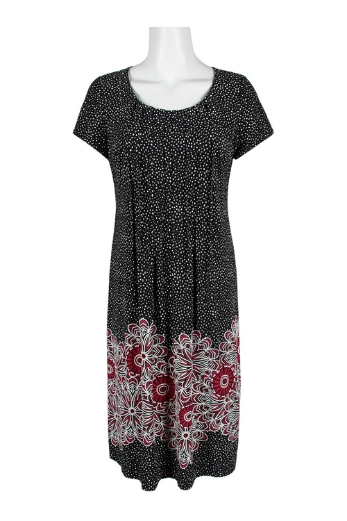 Perceptions Scoop Neck Short Sleeve Pleated Multi Print Dress
